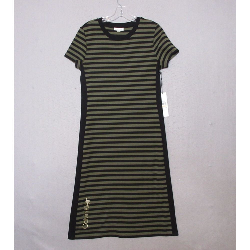 Calvin Klein T Shirt Dress Small Stripe Short Sleeve Maxi Sporty NWT